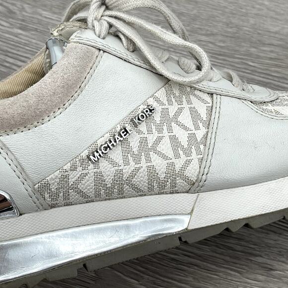 MICHAEL KORS Womens Allie Monogram Lace Up Logo Fashion Sneakers Vanilla - Sz 7 - Picture 4 of 12